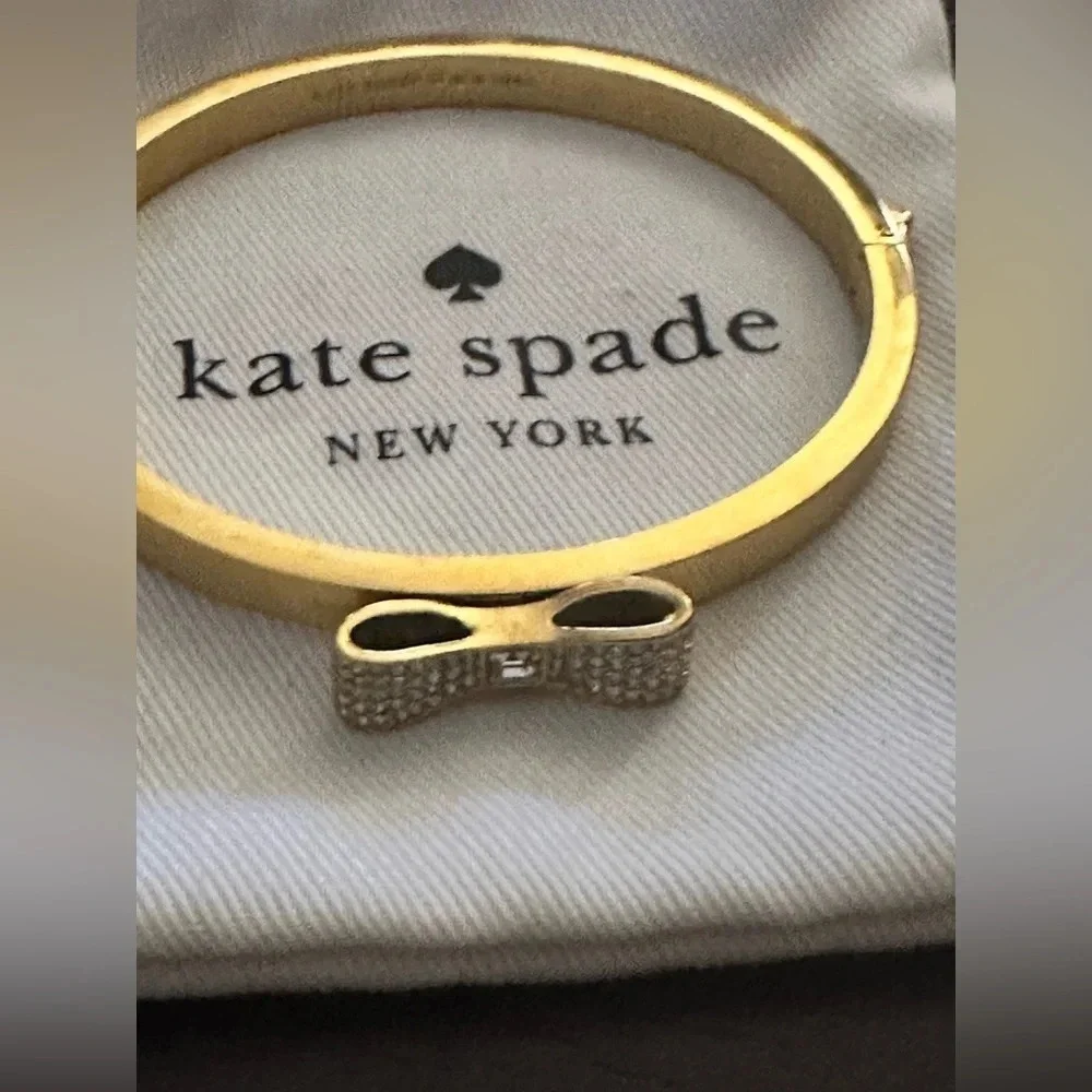 Kate Spade gold bangle bracelet with rhinestone bow - Picture 3 of 8